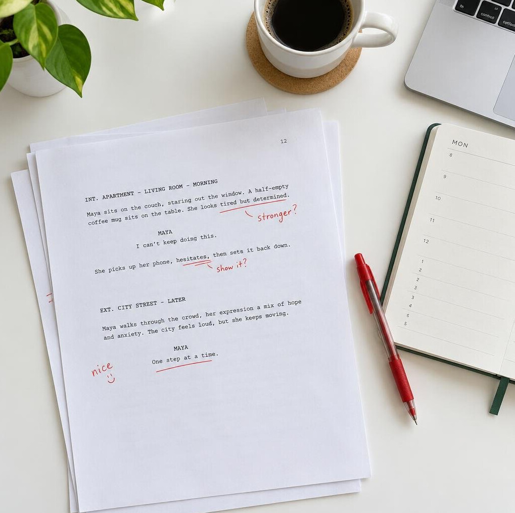Planning notes and papers on a table